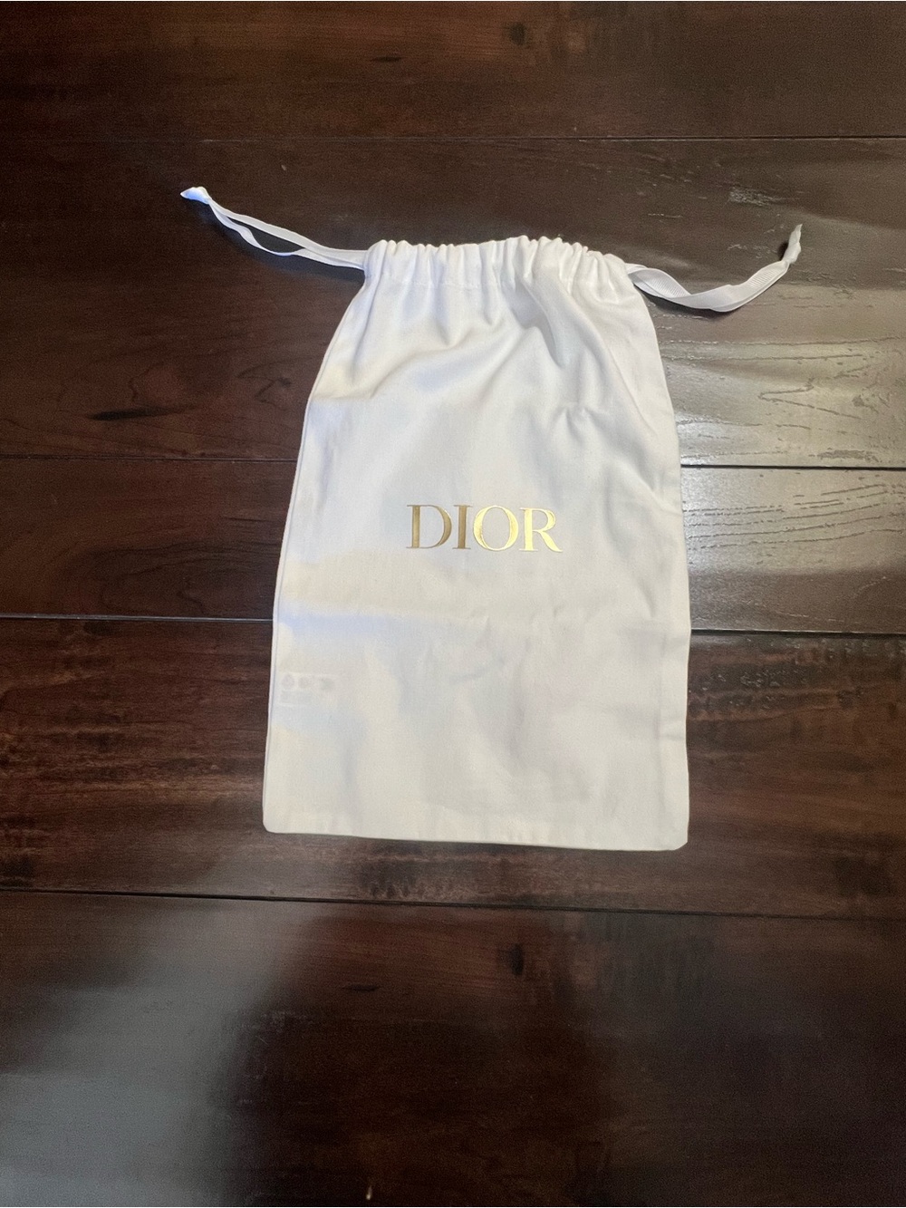 Dior White Bag with Gold Logo Drawstring